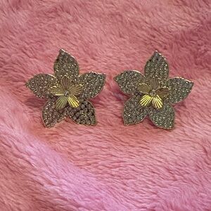 Pave Diamonds Large Gold and Silver Floral Earrings